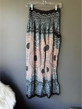 Bohemian Style Elastic Waist Palazzo Pants with Side Pocket